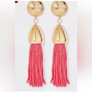 Sugarfix Gold Statement Tassel Earrings in Vibrant Coral Pink Boho Chic